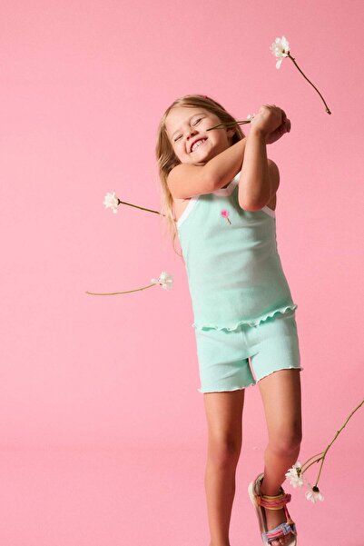 DeFacto Floral Ribbed 2-Piece Mint Green Set for Baby Girl I0046A526Hs