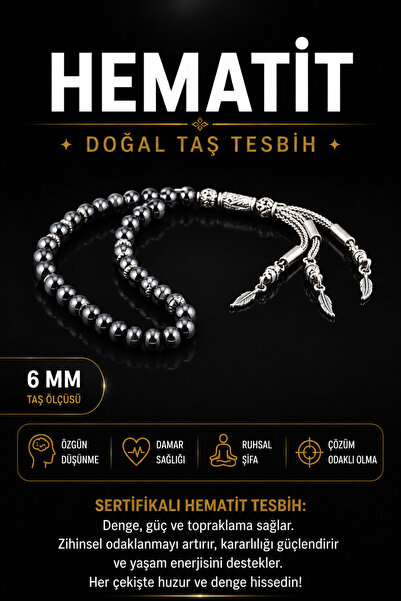 OSMANLI DEĞERLİ TAŞ Piatră naturală de hematit certificată Tesbih T186