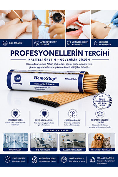 HemoStop Nitrate Applicator 100'lü Kutu – Profesyonel Gümüş Nitrat Çubuğu