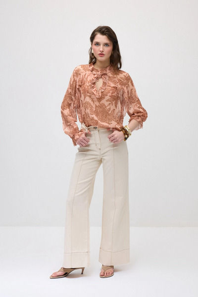 Gusto Wide Leg Stitched Denim Trousers - Ecru