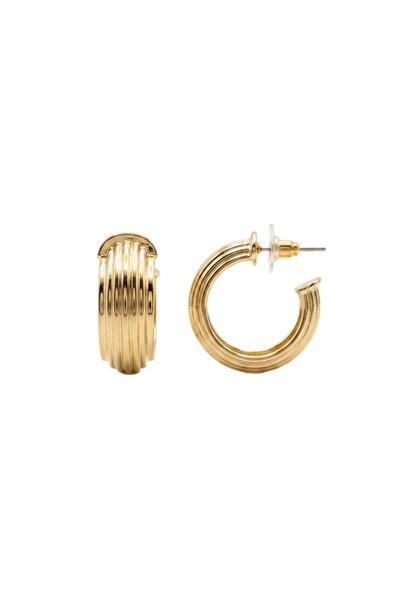 lissstudio Çizgi Dokulu Hacimli Gold Halka Küpe