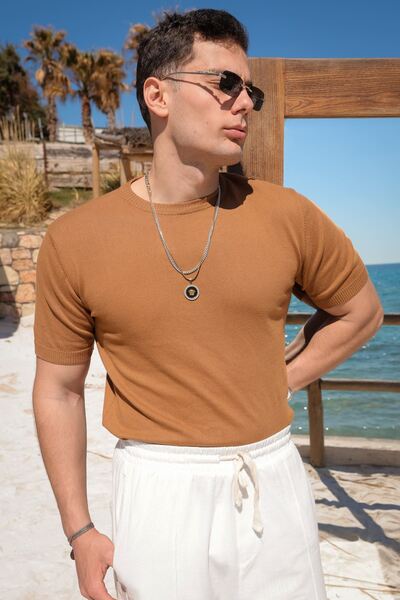 no7man Briss Brown Crew Neck 100% Cotton Knitwear Men's Tshirt