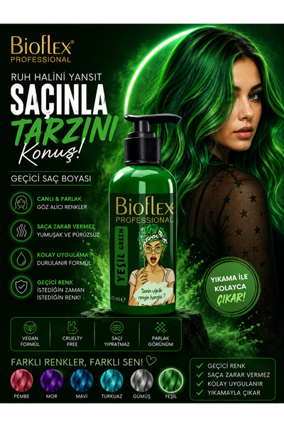Bioflex Amonyaksız Color Renkli Saç Boyası Balyaj Boya Yeşil 250 ml