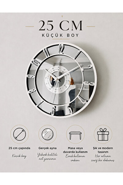 EYKA STORE Küçük Boy Gerçek Ayna Duvar & masa Saati 25 cm