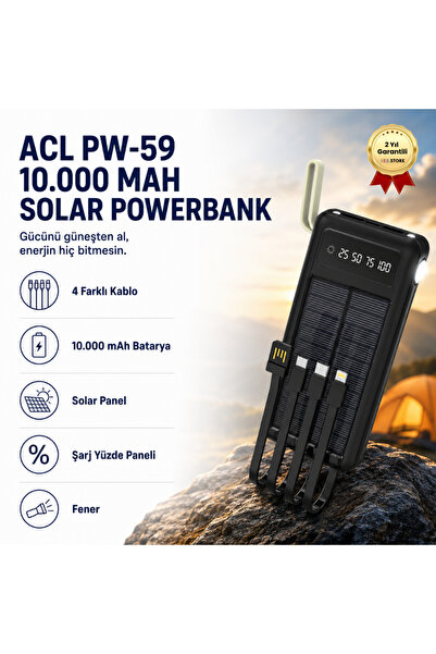 HZL 10.000mAh Dijital Göstergeli Taşınabilir 22.5W Hızlı Şarjlı Dahili Kablol...