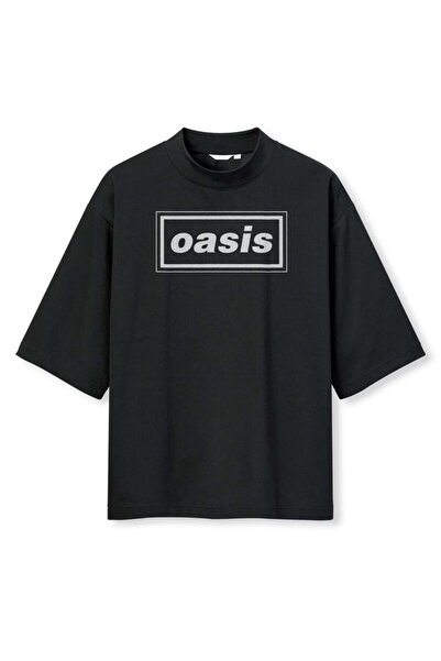 buzagi tasarım ürünleri Oasis Digital Print Oversize Black Unisex T-Shirt