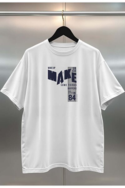 buzagi tasarım ürünleri Organic Cotton Digital Printed Oversize White T-Shirt
