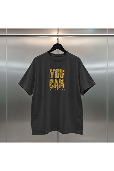 buzagi You Can Digital Printing Oversize Unisex Black T-Shirt