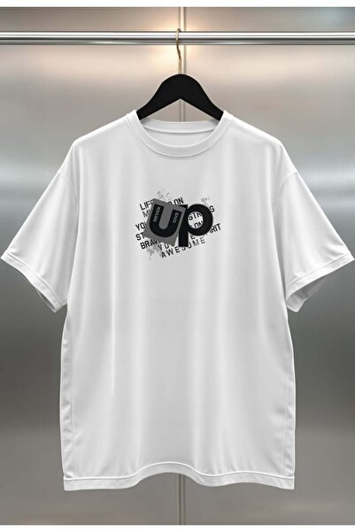 buzagi tasarım ürünleri Organic Cotton Digital Printed Oversize White T-Shirt