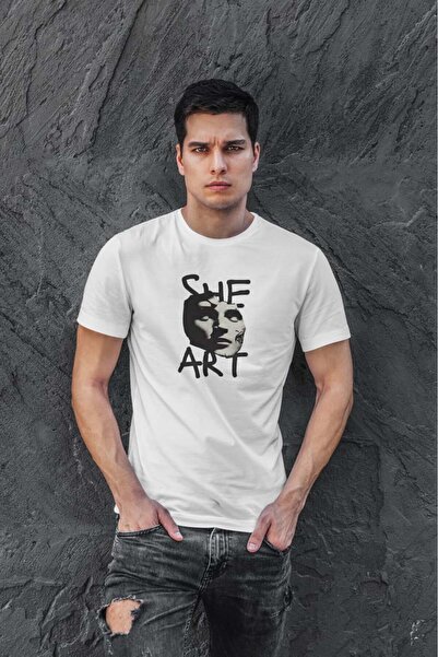 buzagi tasarım ürünleri She Art Digital Printing Regular Fit White Unisex T-S...