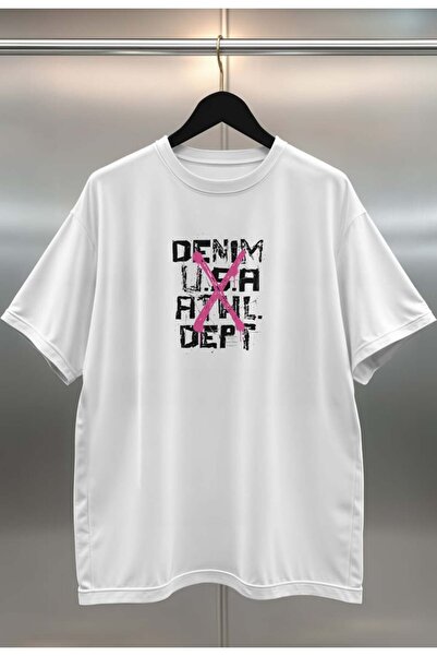 buzagi Organic Cotton Digital Printed Oversize White T-Shirt