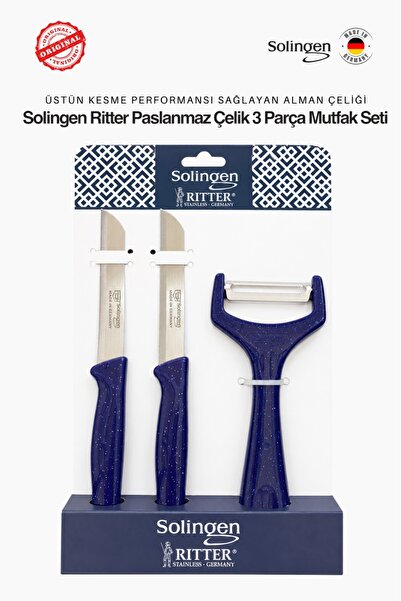 Solingen Ritter 3'lü Paslanmaz Çelik Mutfak Seti Mavi