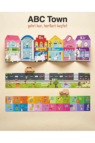 TOTS & FOLKS ABC Town Yaz Sil Eğitici Kitap ve Alfabe Puzzle Yapboz Seti, 24 Büyük Parça, Okul Öncesi Aktivite, 3+ Yaş, İngilizce İçerik