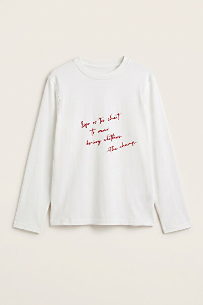 The Champ Clothing Women's Long Sleeve T-Shirt No Boring Printed White – Stre...