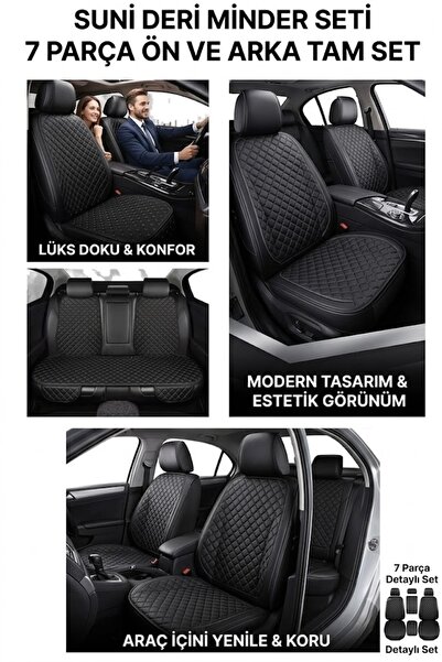 ER-AY OTO TEKSTİL Nissan Qashqai Her Araca Uyumlu SIRTLIKLI 7 Parça SİYAH Der...