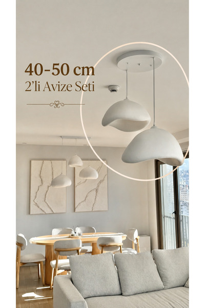 Lunalore Luna Serisi 40 Ve 50 Cm Ikili Sarkıt Avize Renk Kırık Beyaz