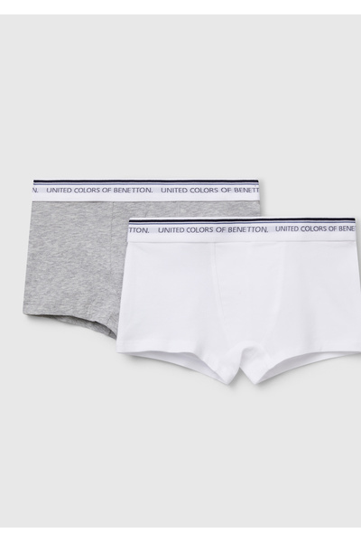 United Colors of Benetton Erkek Çocuk Gri melanj Beli Logo Baskılı 2'li Boxer...
