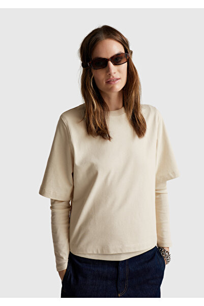 United Colors of Benetton Γυναικείο T-Shirt Stone 100% Βαμβακερό Boxy Fit