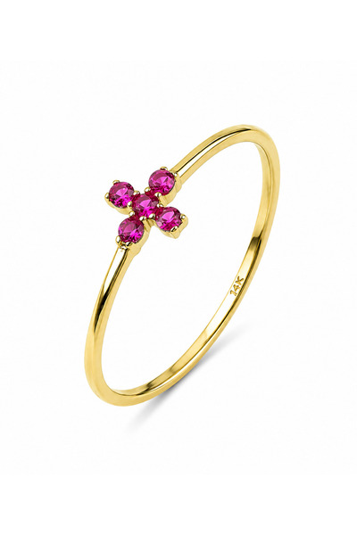 DesignbyKairos 14 Ayar Altın Pembe Taşlı Yonca Yüzük