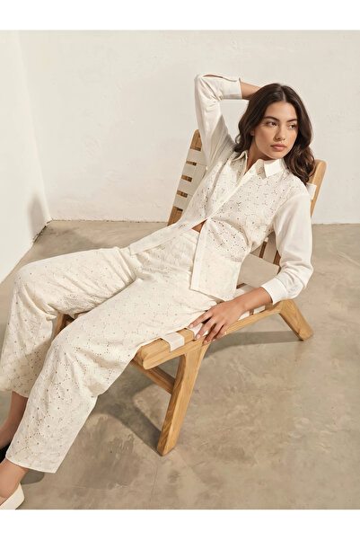 Styli White Embroidered Eyelet Cotton Shirt