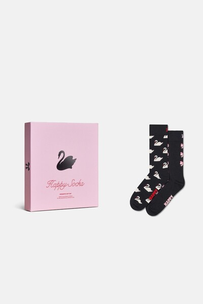 Happy Socks - Siyah Kuğu Desenli Pamuklu 2’li Çorap Seti