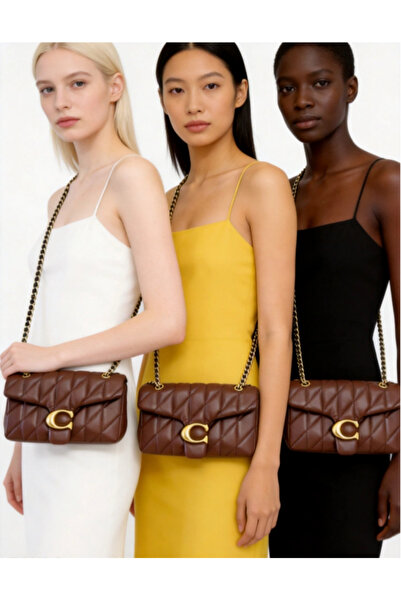 Coa Coffee-colored quilted chain bag with gold C-clasp design – elegant and v...