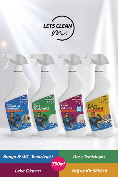 letsClean Pro Ev Temizlik Seti Leke, Banyo, Derz ve Yağ Çözücü 4x750 ml