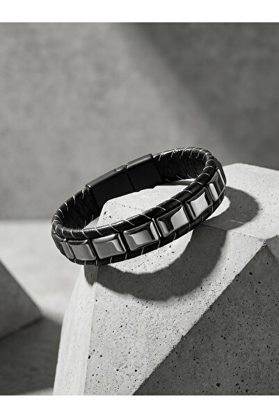 Parmas Design Square Hematite Braided Leather Men's Masculine Gift Bracelet 0...