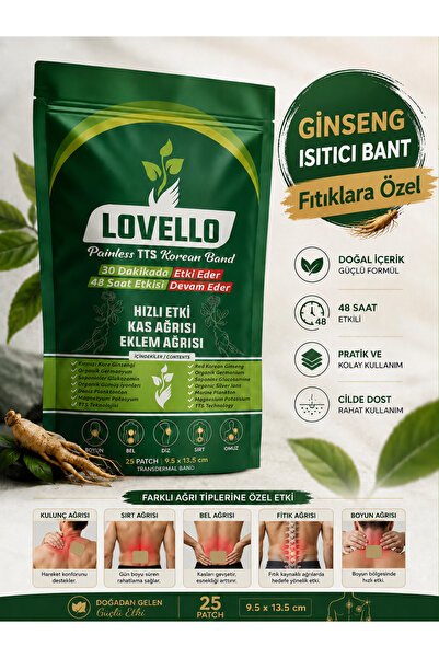 LOVELLO Power Wellness Ginseng Isıtıcı Rahatlatıcı Ağrı Bandı Kinesio Bandı I...