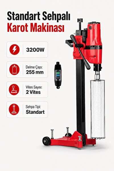 Badem10 Standart Sehpalı Karot Makinesi 3200W 255 mm Delme Çapı 2 Vites 220V ...