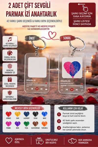 BİRBEYSTORE Sevgiliye Anlamlı Hediye Çift Parmak Izi Anahtarlık Yapma Seti Se...