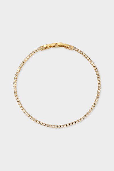 Crupt Studio 2mm X 21cm Tennis Chain Gold Tone Zincir Erkek Bileklik
