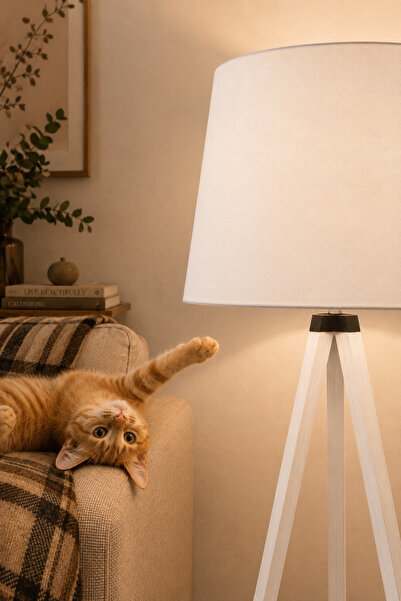 Vivido Home Mono Kumaş beyaz Ahşap Lambader