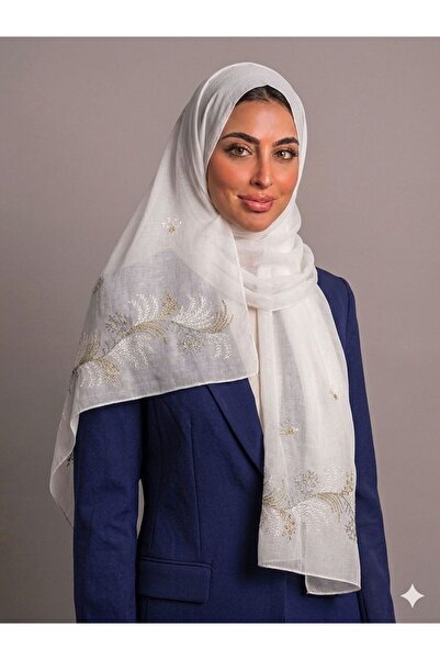 Veil Designer طرحه بوال ابيض بتطريز ذهبي علي كامل الطرحه 190*60 لا توجد أيّ ت...