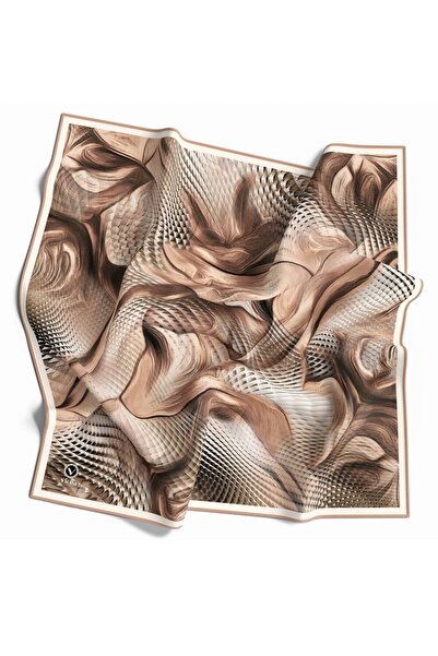 VİOLLA Twill Geometrik Ve Dalga Desenli Bakır Renkli 90x90 Eşarp (İpek İçerme...