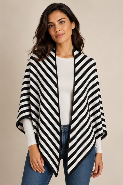 Sebir Moda Striped Triangle Knitwear Shawl