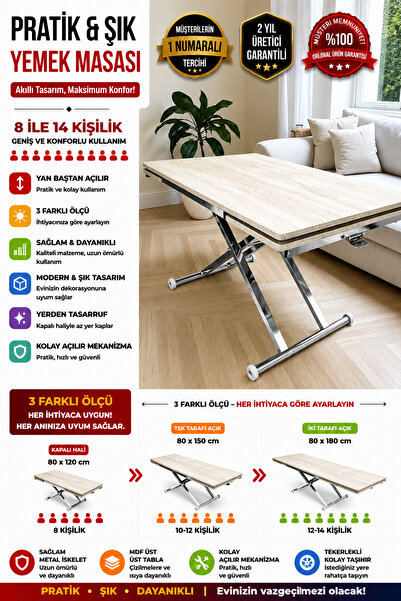 SEHPAM AKILLI Yan Baştan Açılır Akıllı Yemek Masası Oval Mdf Tabla Alt Mekani...