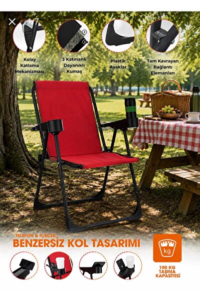 Armarks Taşınabilir Katlanır Kamp Sandalyesi Bardaklıklı – Kamp, Plaj Ve Pikn...