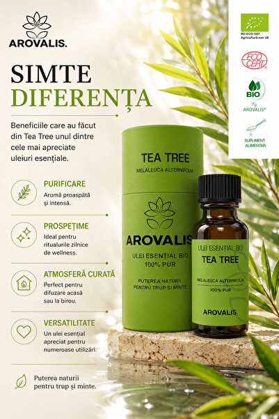Arovalis. ULEI ESENȚIAL BIO DE TEA TREE 10 ml (Melaleuca alternifolia) 100% PUR