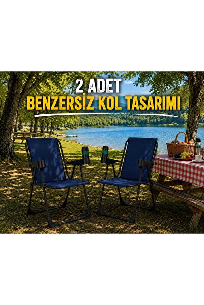Armarks 2 Adet Kamp Sandalyesi, Katlanır Kamp Sandalyesi, Bardaklıklı Kamp Sa...