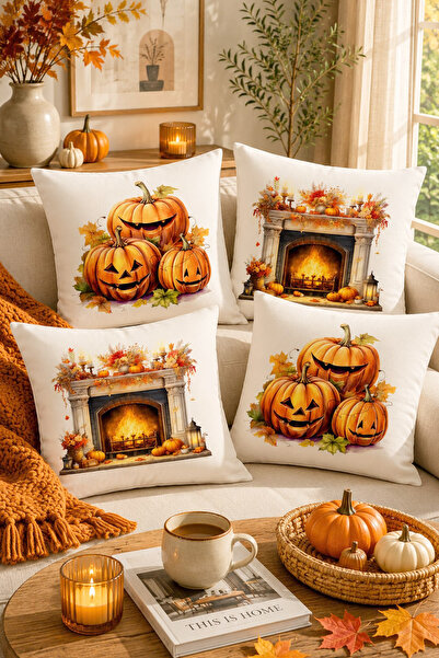 Bertille Home Seria de toamnă - Set de 4 perne de aruncare cu imprimeu digita...