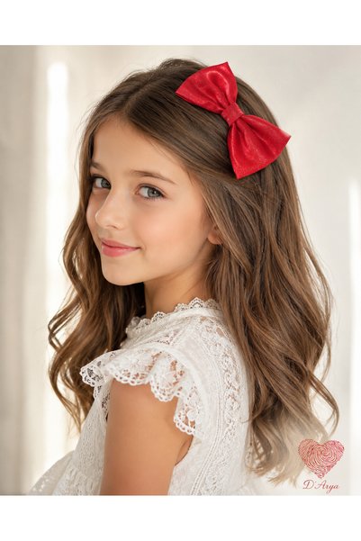 Darya Red Glittery Bow Handmade Children's Hair Crown – Kına Bayram Tören Dd202