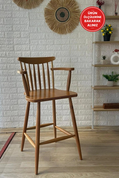 silla Kollu Yıldız Bar Sandalyesi Naturel Ahşap Ada Sandalye