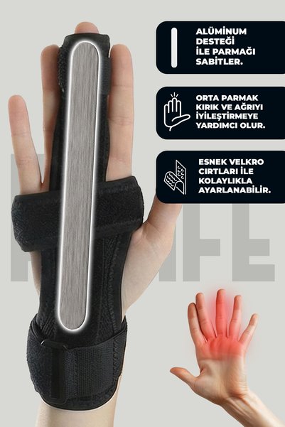POLIFE Middle Finger Splint Professional with Steel Support |   Broken Finger and Tendonitis Stabilizer – Compatible with All Fingers