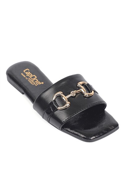 Capone Outfitters Women's Short Heeled Slippers with Metal Look Accessories a...