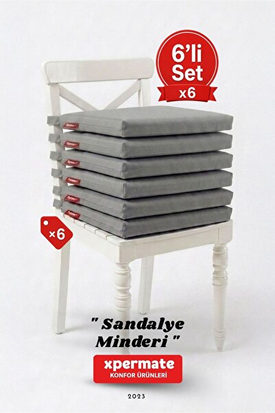 XPERMATE 6'lı Sandalye Minderi 40x40 Bağcıklı Fermuarlı Su İtici Yıkanabilir ...
