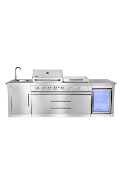 Big Horn 6-Burner Stainless Steel Propane Gas Grill Island with Fridge