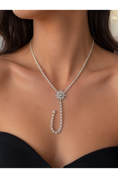 coco shopier Brass Zircon Stone Pole Star Model Gold Color Y Necklace