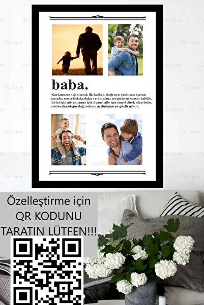 Öz Kupa Kişiye Özel Baba Tasarımlı Çerçeve Görünümlü 4 fotoğraflı Anı Gazetes...