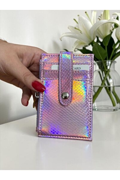 ELPİDA BAGS Kadın Hologram Desenli Fermuarlı Pembe Kartlık